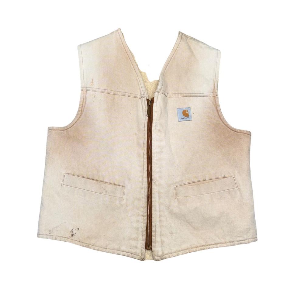 Carhartt Duck Vest Mens Large Cream Good Vintage Sherpa Lined 6SV USA Made